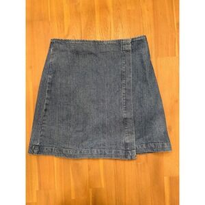 LOFT Denim Wrap Skirt Blue A-Line Button Front Size 4